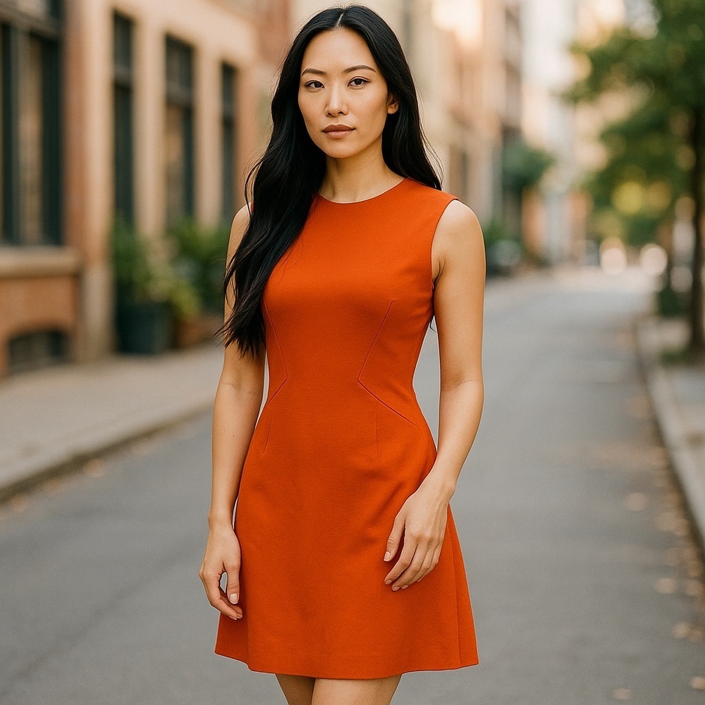 Mango Vibrant Orange Midi Dress